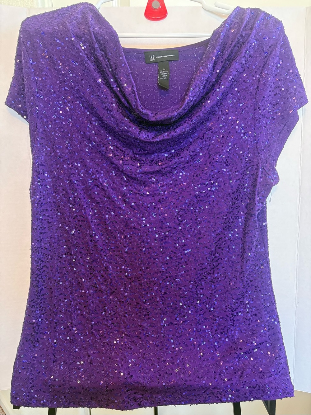 INC International Concepts Purple Sequin Cowl Neck Blouse